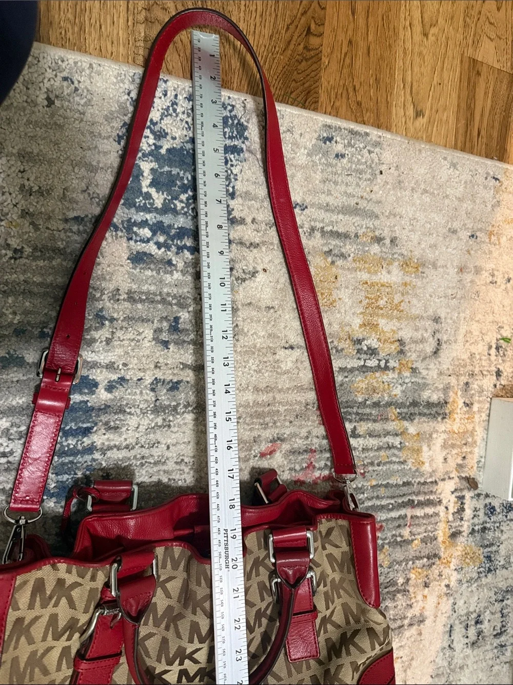 Michael Kors Brown Signature MK Tote with Red Trim